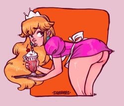 1girls ass drinking female mario_(series) princess_peach squarks tagme upskirt waitress