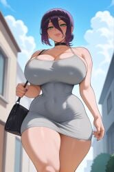 1girls ai_generated arms bag big_breasts blush breasts chainsaw_man choker cleavage clothing curvy curvy_body curvy_female curvy_figure day daytime dress eyelashes female female_only gigantic_breasts green_eyes hair hair_between_eyes hair_bun handbag huge_ass large_breasts legs light-skinned_female light_skin lips looking_at_viewer looking_pleasured muscles nail_polish nipples_visible_through_clothing purple_hair purple_nails reze_(chainsaw_man) slim_waist smile solo solo_female solo_focus stomach stuffyai thick_legs thick_lips thick_thighs thigh_muscles thighs tits voluptuous voluptuous_female walking wide_hips