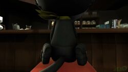 1boy1girl 3d 3d_animation bed black_body black_pants blue_eyes cat_ears dialogue drinking face_farting face_in_ass facesitting fart fart_fetish feline female female_focus handkerchief looking_at_viewer male morgana_(persona) persona pov pushing_hard sfm sound source_filmmaker tacko_sfm tagme tail talking_to_viewer video