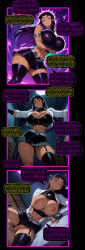 ai_art ai_generated alien_girl bare_breasts black_hair blackfire cleavage comic consensual couch dc_comics dialogue english_text femsub huge_breasts hypnosis_addiction large_breasts maledom manip miniskirt nipples penis purple_eyes sex shorts speech_bubble super_hero tagme tank_top teen_titans text tiechonortheal_(manipper) topless