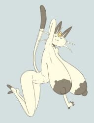 :3 anthro arm_behind_head breasts collar eyes_closed female game_freak huge_breasts meowth nintendo nsfwoaf pokemon pokemon_(species) sagging_breasts solo video_games