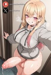1futa ai_generated balls blonde_hair blush clothing cock dickgirl erection futa_only futanari high-angle_view indoors kitagawa_marin light-skinned_futanari light_skin long_hair looking_at_viewer medium_breasts my_dress_up_darling penis pink_eyes precum roxygtf solo sono_bisque_doll_wa_koi_wo_suru standing sweat sweating sweaty_body