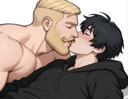 2boys 2d age_difference ai_assisted ai_generated ass ass_grab bara beard black_hoodie body_hair couple doomer_boy duo facial_hair full_body gay hairy human male male_focus male_only meme muscular muscular_male nordic_chad rimming size_difference thumosx wojak_comics yaoi