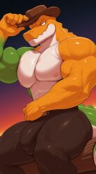 1boy 1male abs ai_generated anthro anthro_focus anthro_only anthro_solo bulge bulge_through_clothing bulge_under_clothes crocodile crocodilian crocodylid gummigoo_(the_amazing_digital_circus) gummy_(food) gummy_creature huge_bulge living_candy living_food looking_at_viewer male male_anthro male_focus male_only male_solo muscles muscular muscular_anthro muscular_arms muscular_male nipples pants pecs pectorals posing posing_for_the_viewer reptile reptile_humanoid smiling smiling_at_viewer solo solo_anthro solo_focus solo_in_panel solo_male the_amazing_digital_circus