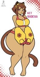 1girls abyx3 animal_ears anthro big_breasts bikini breasts brown_hair cat_ears cat_girl cat_tail gameoverse glitch_productions huge_thighs kit_(gameoverse) kit_bodega swimsuit thick_thighs thighs