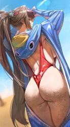 1girls 2d ass ass_focus back_view beach brown_hair female female_only goddess_of_victory:_nikke huge_ass jindogod large_ass large_breasts lifeguard lifeguard_swimsuit light-skinned_female light_skin marciana_(marine_study)_(nikke) marciana_(nikke) one-piece_swimsuit outdoors ponytail sand sand_on_ass sand_on_skin sideboob sling_bikini solo solo_female sweat sweaty_ass swimsuit tagme thighs thong thong_bikini thong_underwear video_game_character visor wedgie