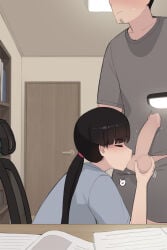 age_difference balls balls_fondling black_hair breasts censored closed_eyes clothing daughter father father_and_daughter fellatio female human human_female incest light_skin male older_male oral original original_character penis pepper0 shirt sucking_balls sweatdrop younger_female
