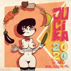 albo blushing_female food jucika jucika_(comic) juggling nude nude_female