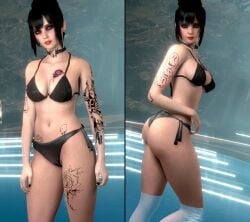 alex_domino ass bangs bikini black_hair choker cleavage female nopixel painted_nails tattoos wet