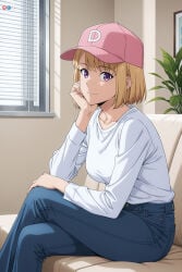 1boy absurdres adult ai_assisted ai_generated big_breasts breasts cha_hae_in couch crossed_legs female head_rest heeven highres male mature patreon patreon_username perfect_body sitting_on_couch solo_leveling uncensored