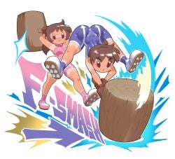 ass blush brown_hair female hammer ice_climber male mallet minus8 nana_(ice_climber) nintendo popo_(ice_climber) shoes socks super_smash_bros. tanned tanned_skin twintails unitard