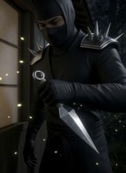 3d ai ai-created ai_art ai_assisted ai_generated assassin crossover dagger dead_or_alive fireflies forest grand_theft_auto grand_theft_auto:_san_andreas holding_weapon japan koei_tecmo kunai looking_at_weapon looking_down night nighttime ninja ninja_gaiden ominous rockstar_games serious serious_face serious_look shadow shadows story tatami tatami_room team_ninja wowzerspowzers