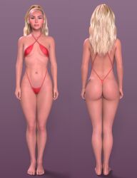 1girls 3d bikini blonde_hair daz_studio front_and_back full_body real_person red_bikini solo stormlux18 swimsuit thong thong_bikini