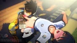 1boy 1boy1girl 1girls 3d 3d_animation blizzard_entertainment blowjob blue_hair bottomless bottomless_male brown_hair cum cum_in_mouth cumshot fellatio fellatio_with_tongue_out licking licking_penis light-skinned_female light-skinned_male light_skin longer_than_10_seconds longer_than_30_seconds musi_cassie overwatch penis_shrinking sound tagme tongue_out tongue_out_blowjob tracer union_jack video warlockdesu yellow_pants
