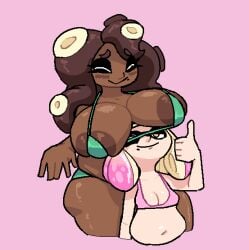 breasts_on_head chocolate_and_vanilla large_breasts maniacalfork marina_(splatoon) off_the_hook_(splatoon) pearl_(splatoon) splatoon splatoon_(series) splatoon_2 yuri