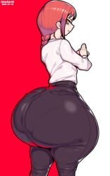1girls ass ass_bigger_than_head ass_bigger_than_torso big_ass bottom_heavy chainsaw_man fat_ass female female_only gluteal_fold huge_ass hyper hyper_ass large_ass long_sleeves makima_(chainsaw_man) massive_ass onaeane pants pantylines png red_hair shirt solo thick_ass thick_thighs wide_hips yellow_eyes