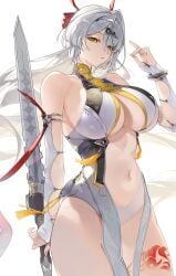 1girl 2d 2d_(artwork) 2d_artwork costume_switch digital_drawing_(artwork) digital_media digital_media_(artwork) hoyoverse leo795 long_hair mihoyo mihoyo_technology_(shanghai)_co._ltd. sword yixuan_(zenless_zone_zero) zenless_zone_zero