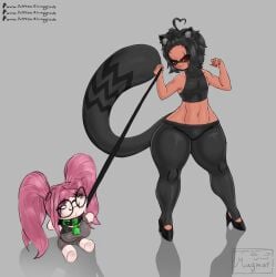 ahoge ass_visible_through_thighs black_hair brown_skin buldge clothed collar collared cute cute_face doll femboy femboy_focus femboy_on_female femboydom feminine feminine_body feminine_male feminine_pose girly girly_boy heels high_heels huge_ass huge_butt huge_thighs latino latino_femboy latino_male leash leash_and_collar leash_pull leashed_collar lock maggy_(magmarl) magmarl massive_ass massive_butt massive_thighs pet plush racoon_ears racoon_tail red_eyes red_nails smug smug_expression smug_eyes smug_face smug_grin smug_smile thick thick_ass thick_butt thick_hips thick_legs thick_thighs thighs thighs_bigger_than_head thighs_bigger_than_torso topwear_up