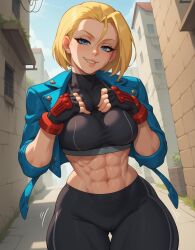 1girls abs ai_generated azure_(artist) big_breasts blonde_hair blue_eyes cammy_white capcom clothed clothing color female female_focus female_only fit_female hi_res large_breasts light-skinned_female light_skin looking_at_viewer muscles muscular muscular_female scar short_hair solo solo_female street_fighter street_fighter_6 tagme thick_thighs