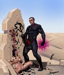 1boy 1girls areolae balls battle_damage black_cum black_hair blood bob_cut breasts commission cornrows corruption cum cum_drip cum_in_mouth cum_in_pussy cum_inside cum_on_body cumshot curvy cyrax defeated desert ejaculation erect_nipples erection female femsub forced glowing_eyes glowing_penis heterochromia huge_balls huge_cock lactation large_breasts leo_95(artist) long_hair male maledom mind_break mortal_kombat muscular_male nether nipples nude open_mouth original_character penis projectile_lactation pussy sagging_balls sinister_maharana smiling spread_legs straight sunlight tanya_(mortal_kombat) theta_symbol