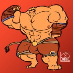 1boy 2018 bara bulge cedricbrowning male male_only muscular nipples simple_background solo sphinx_(sphinx_and_the_cursed_mummy) sphinx_and_the_cursed_mummy tagme video_games