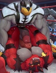 absurd_res anthro big_pecs big_penis claws crowd duo felid fighting_ring frottage fur gay generation_1_pokemon generation_4_pokemon generation_7_pokemon generation_8_pokemon genitals glans grey_body grey_fur group hi_res huge_cock incineroar legendary_pokemon lucario machoke male male/male mammal muscular muscular_anthro muscular_male nintendo pecs penile penis pokemon pokemon_(species) public public_sex red_body red_fur sex taetae thick_penis tongue tongue_out urshifu vein veiny_penis