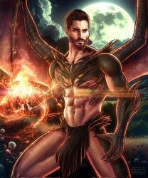 actor big_bulge bulge caucasian caucasian_male celebrity derek_hale dragon_claws dragon_king_(title) dragon_wings fire huge_bulge in_character loincloth male male_only milkypeach232 muscles muscular muscular_male posing shirtless_male teen_wolf tyler_hoechlin