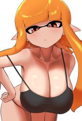 1girls alternate_breast_size breasts cleavage female huge_breasts inkling inkling_girl kaori_(splatoon) large_breasts light-skinned_female light_skin long_hair looking_at_viewer nintendo nobunagapero orange_hair shiny_skin splatoon splatoon_(series) tank_top tentacle_hair