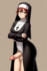 1futa ai_generated aifutalover futa_focus futa_only futanari gynomorph hair nun nun_futa nun_hat religion religious religious_clothing religious_headwear solo_futa