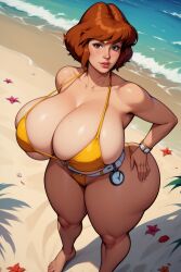 1girls ai_generated april_o'neil april_o'neil_(tmnt_1987) beach big_breasts big_butt bikini bikini_bottom bikini_top blush brown_eyes curvy fat_ass female female_only hotcartoonai huge_ass huge_breasts huge_butt large_ass large_breasts large_butt orange_hair sand solo solo_female teenage_mutant_ninja_turtles thick_ass thick_thighs tmnt_1987 voluptuous voluptuous_female wide_hips yellow_bikini