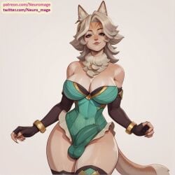 1futa afk_journey ai_generated big_breasts bulge bulge_through_clothing furry furry_female furry_only furry_tail futanari huge_breasts lenya_(afk_journey) tagme thick_thighs tight_clothing