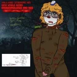 black_male chubby_male clown clown_boy clown_makeup cuts dying free_headless gore graveyard hat oc penis picture pink_tip self_harm_scars text what wtf