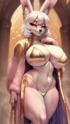 ai ai_generated anthro aphrodite furr furry furry_female girl gold_(metal) hourglass_figure moontear pink_fur robe