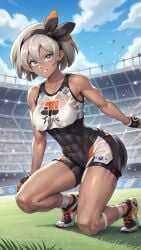 1girls abs ai_generated bare_arms bare_legs bare_shoulders bare_thighs bea_(pokemon) big_breasts clothed clothing color dark-skinned_female dark_skin female female_focus female_only fit_female game_freak grey_eyes grey_hair gym_leader hi_res large_breasts looking_at_viewer muscles muscular muscular_female nintendo pokemon pokemon_ss pokemon_trainer short_hair solo solo_female tagme thick_thighs waifulickerr