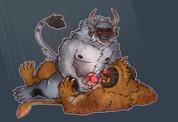 black_fur blush charr felid frottage fur guild_wars hi_res horn hotoshuken humanoid_penis male male/male mammal masturbation nipples orange_fur penile penile_masturbation penis precum red_eyes sex simple_background video_games white_fur yaoi