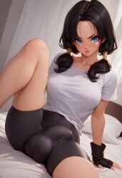 ai_generated black_hair blue_eyes bulge dragon_ball dragon_ball_z futanari memytus shorts twintails videl