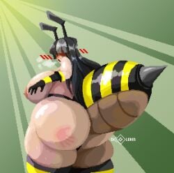 1girls ass bee_girl big_ass big_breasts blush_lines breasts female pixel_art samantha_(beepunz) skollerin slap_mark thighs