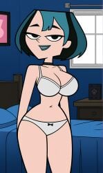 accurate_art_style ai_generated big_breasts bonnieaiart bra curvy_female gwen_(tdi) panties solo_female total_drama_island