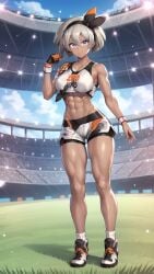 1girls abs ai_generated bare_arms bare_legs bare_shoulders bare_thighs bea_(pokemon) big_breasts clothed clothing color dark-skinned_female dark_skin female female_focus female_only fit_female game_freak grey_eyes grey_hair gym_leader hi_res large_breasts looking_at_viewer muscles muscular muscular_female nintendo pokemon pokemon_ss pokemon_trainer short_hair solo solo_female tagme thick_thighs waifulickerr