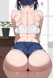 1girls ai_generated ass ass_focus back back_view bare_arms bare_legs bare_shoulders bare_thighs big_ass big_breasts big_butt black_hair blue_eyes blush clothed clothing color female female_focus female_only fit_female floppydisc hi_res hololive hololive_english large_breasts light-skinned_female light_skin looking_at_viewer ouro_kronii short_hair solo solo_female sweat tagme thick_thighs virtual_youtuber