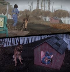 3d before_and_after bethesda_softworks canine canine_penis cum_in_pussy day_and_night doghouse dogmeat emotrashcan fallout screenshot_edit see-through vault_dweller vault_suit zoophilia