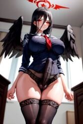 1futa ai_generated big_breasts big_penis black_hair breasts bulge bulge_through_clothing futa_only futanari hasumi_(blue_archive) huge huge_breasts huge_cock nouserid123 penis penis_under_clothes red_eyes thigh_highs thighhighs wings