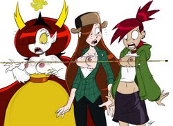 2019 3girls aeolus06 assisted_exposure barbell_piercing breasts bullet cartoon_network clothing crossover demon demon_girl disney disney_channel dress erect_nipples female female_only flannel foster's_home_for_imaginary_friends frankie_foster freckles gravity_falls hekapoo heroine hoodie human humanoid long_hair nipple_piercings nipples orange_hair purple_skirt red_hair see-through_skirt skirt star_vs_the_forces_of_evil straight_hair surprised teenager thin_female torn_clothes unhappy_female ushanka wendy_corduroy yellow_dress