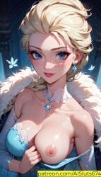 ai_generated ai_sluts disney elsa_(frozen) one_breast_out small_breasts sole_female