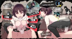 ahe_gao ahegao ahegao_face big_ass big_breasts big_butt big_penis buttons clothed clothed_sex clothing controller cowgirl_position cum cum_in_pussy cum_inside drool drooling game gameplay_mechanics gaming hypnosis hypnotic_eyes joker_(persona) makoto_niijima persona persona_5 pov pov_eye_contact ren_amamiya sleepy_axolotl text text_box text_bubble tongue tongue_out