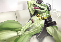 2018 abs anthro balls barazoku biceps bottomless chains close-up clothed clothing crocodile crocodilian crocodylid cum cum_on_body cum_on_penis cum_on_stomach cum_string cumshot ejaculation erection gloves green_skin hand_on_head headgear headphones hi_res humanoid_penis jewelry long_penis looking_at_viewer lying male male_only manly muscular muscular_male navel necklace on_back open_mouth orgasm pecs penis precum reptile scalie sharp_teeth smile sofa solo sonic_(series) sonic_boom teeth thick_thighs todex tongue tongue_out vector_the_crocodile vein veiny_penis vest video_games yellow_eyes