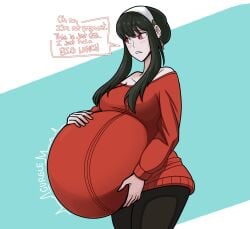 1girls big_belly black_hair bloated_belly blush clothed clothing color cradling earrings fat female female_only gassy holding_belly lolotron6 long_hair red_eyes rumbling_stomach spy_x_family stuffed_belly text yor_briar