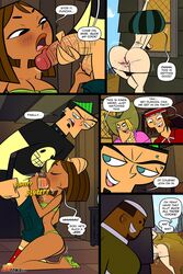 2girls 4boys anus ass being_watched bikini blowjob cartoon_network caught caught_masturbating clothing comic courtney_(tdi) dark-skinned_male dialogue dj_(tdi) duncan_(tdi) eyebrow_piercing fellatio fingering fingering_self gangbang geoff_(tdi) goth gwen_(tdi) hand_on_head heels imminent_sex interracial jab jab_comix latina laz_(madefromlazers) masturbation oral peeping penis punk pussy swimsuit swingers text total_drama_island tyler_(tdi)