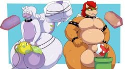 2024 4_fingers anthro ass balls belly big_balls big_butt big_penis biped bowser digital_media_(artwork) duo erection featureless_chest fingers generation_1_pokemon generation_6_pokemon genitals goodra hi_res huge_balls huge_butt hyper hyper_balls hyper_butt hyper_genitalia koopa ll-ss male male/male mario_(series) nintendo penetration penile penile_penetration penis piranha_plant pokemon pokemon_(species) scalie sex simple_background thick_thighs weepinbell wide_hips