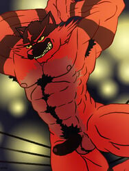 1boy 2019 abs absurd_res anthro armpit_hair feline ffog foreskin fur furry hi_res humanoid_penis incineroar male male_only mammal muscular muscular_male nintendo nude penis pokémon_(species) pokemon pokemon_sm pubic_hair red_fur simple_background smile solo teeth testicles text video_games watermark